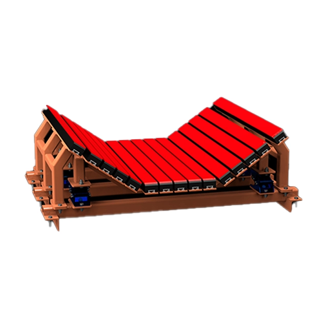 conveyor impact bed with bumper rubber and impact rubber buffer strips for cement plant loading point