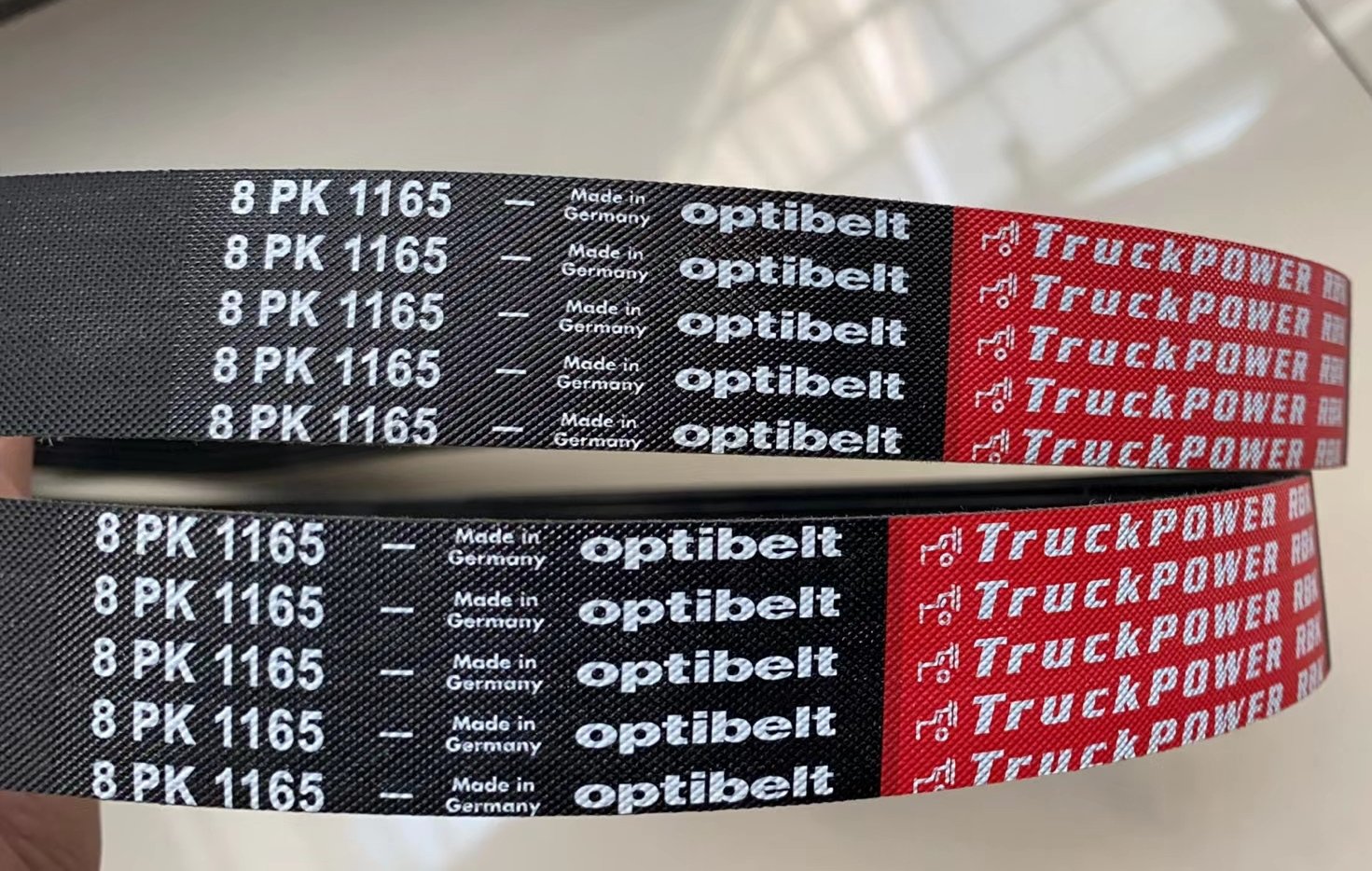 Optibelt TruckPower 8PK1165 poly V ribbed belt, German made multi-ribbed rubber drive belt for industrial and truck power transmission Optibelt TruckPower 8PK1165 poly V ribbed belt, German made multi-ribbed rubber drive belt for industrial and truck power transmission