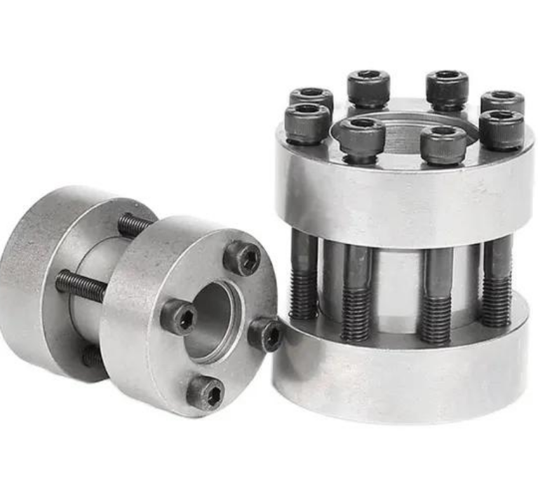 Close-up view of expansion sleeve, hex bolt structure of keyless locking assembly Close-up view of expansion sleeve, hex bolt structure of keyless locking assembly